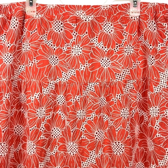 Jaclyn Smith Tiered Eyelet Embroidered Midi Coral & White Size Skirt X-Large - Picture 6 of 13